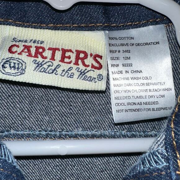 Vintage Carters Baby Girl Denim Belted Embroidered Butterfly Western Dress 12M - Picture 3 of 9